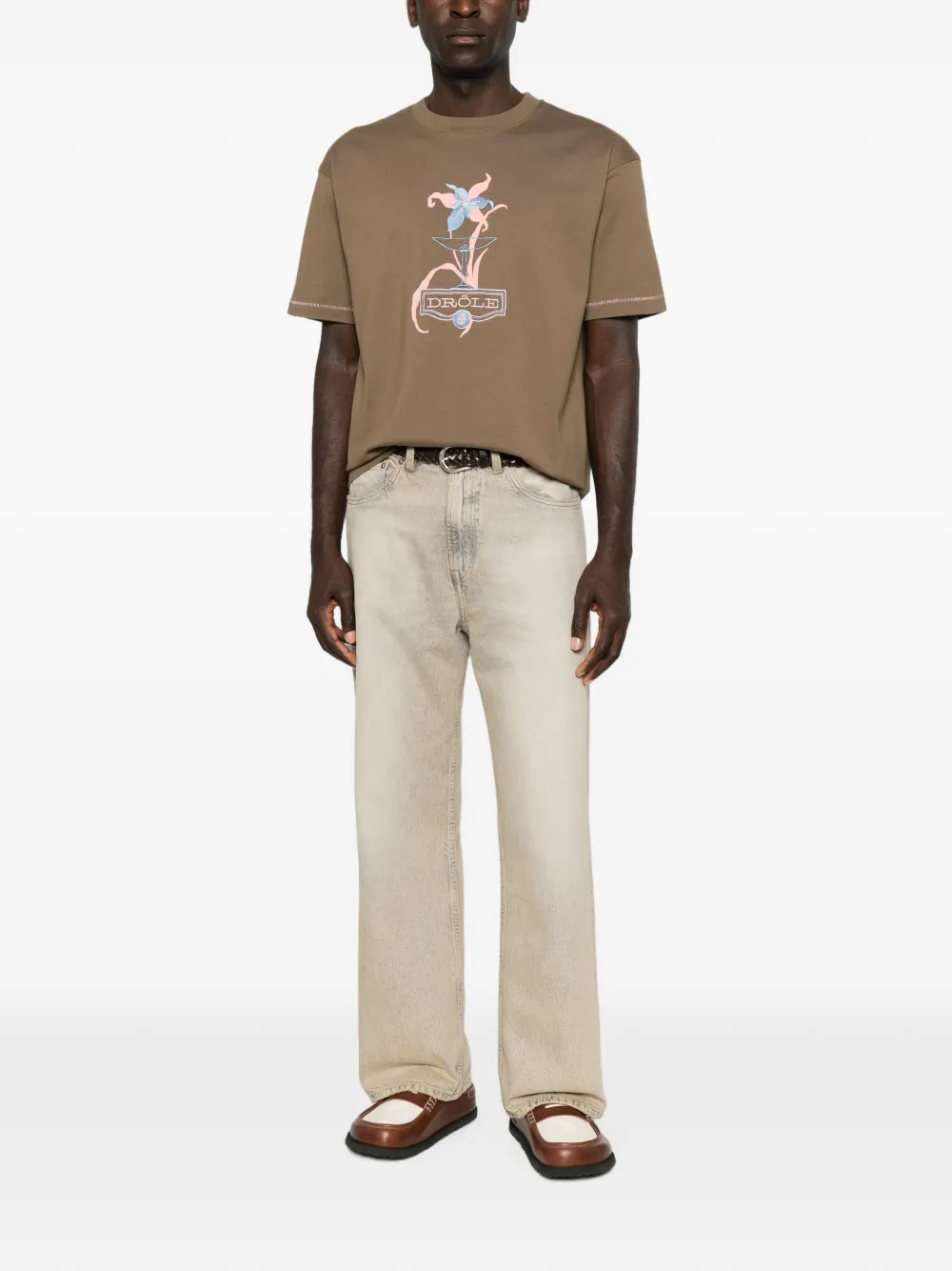 Drôle De Monsieur Katoenen T-shirt met grafische print Bruin