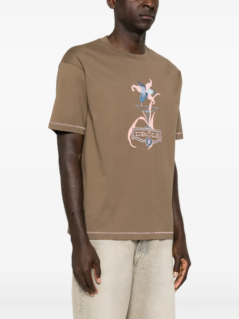 Drôle De Monsieur Katoenen T-shirt met grafische print Bruin