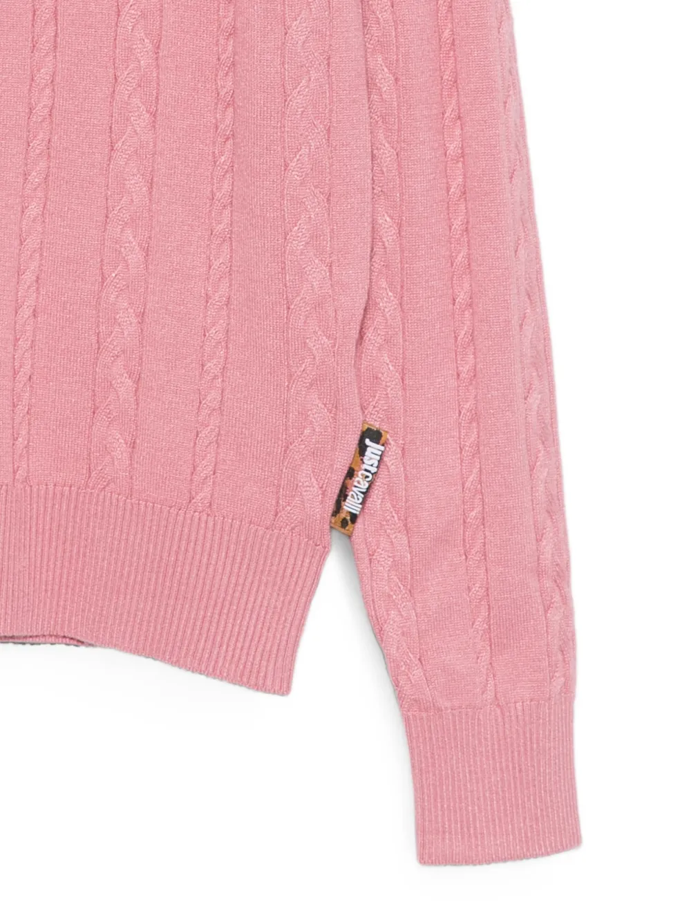 Roberto Cavalli Junior Kabelgebreid vest met geborduurd logo Roze