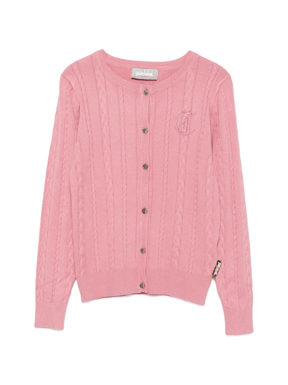 Roberto Cavalli Junior Cardigan a trecce con logo ricamato - Rosa