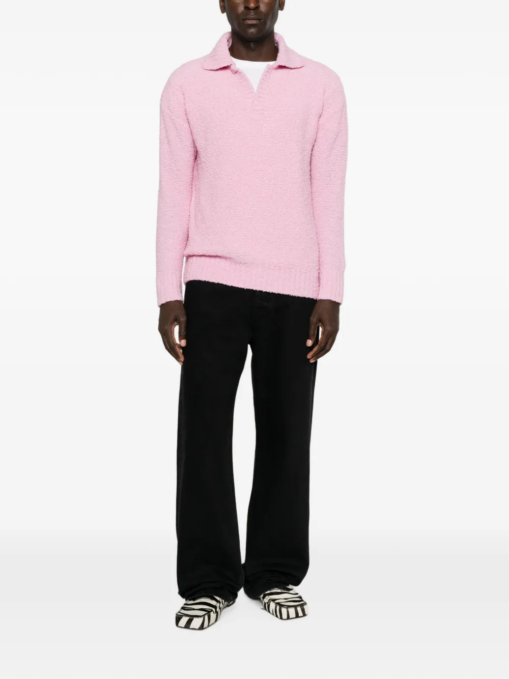 Laneus Bouclé poloshirt met lange mouwen Roze