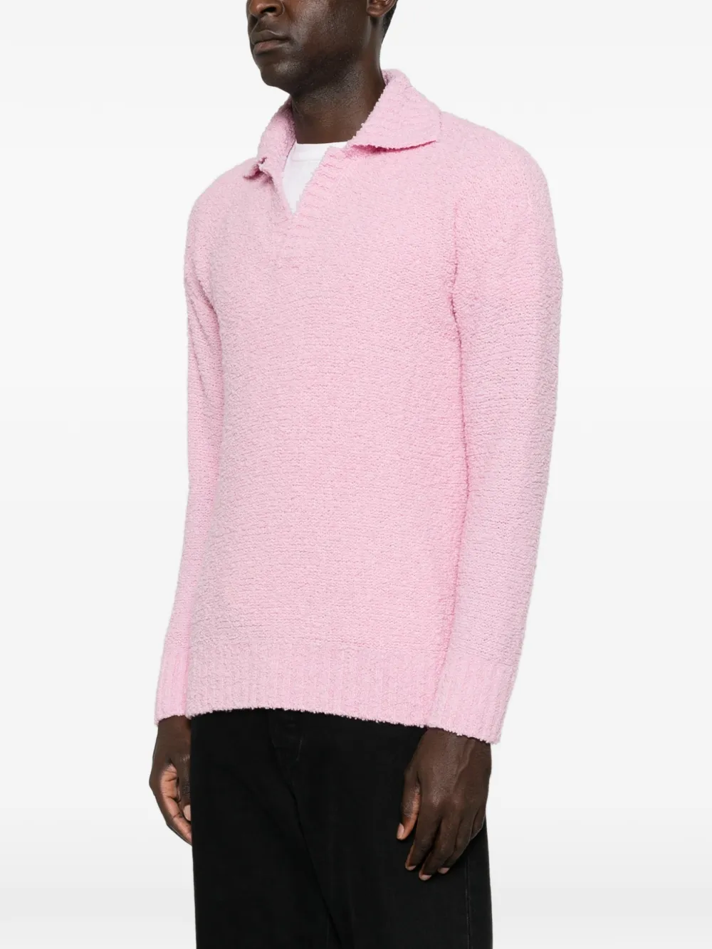 Laneus Bouclé poloshirt met lange mouwen Roze