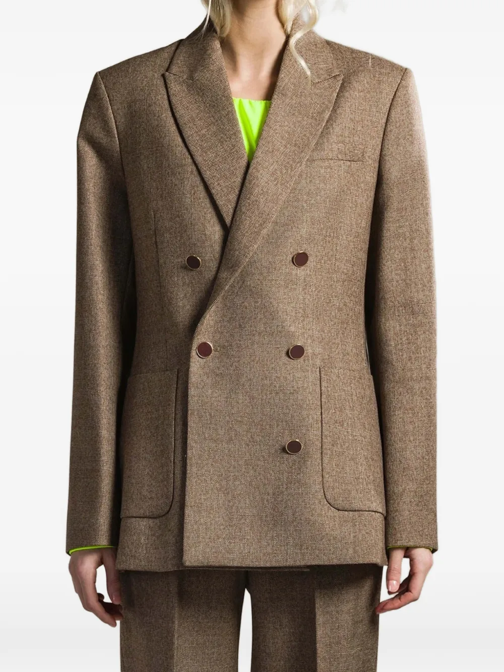 Cruna Structured Boxy Double-breasted Blazer In Brown