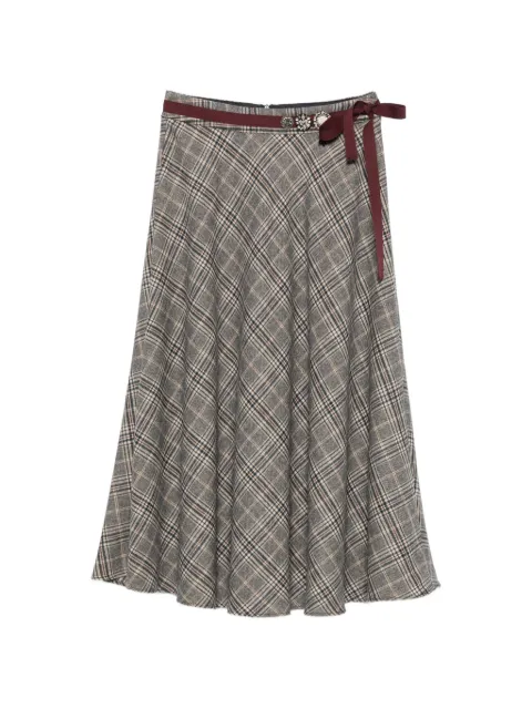 'S Max Mara check-pattern embellished-belt midi skirt
