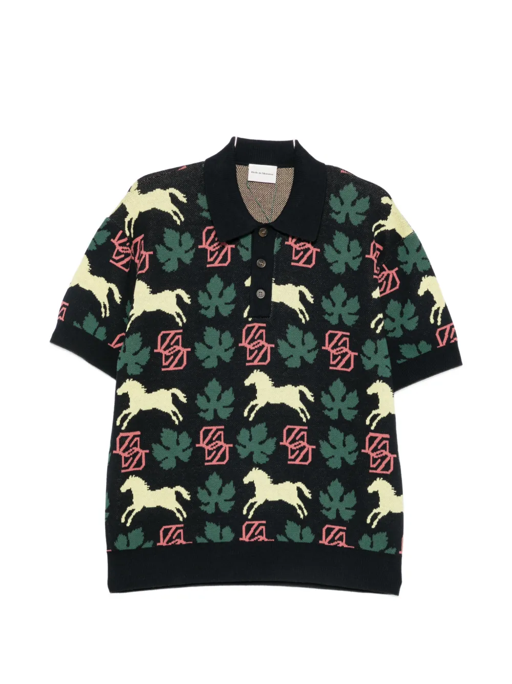 Drôle De Monsieur horse-print jacquard-knit polo shirt - Schwarz