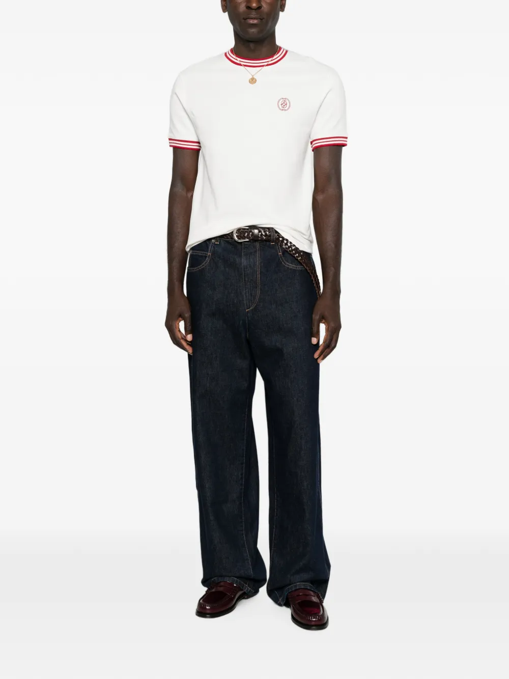 Drôle De Monsieur T-shirt met geborduurd logo en gestreepte afwerking Wit