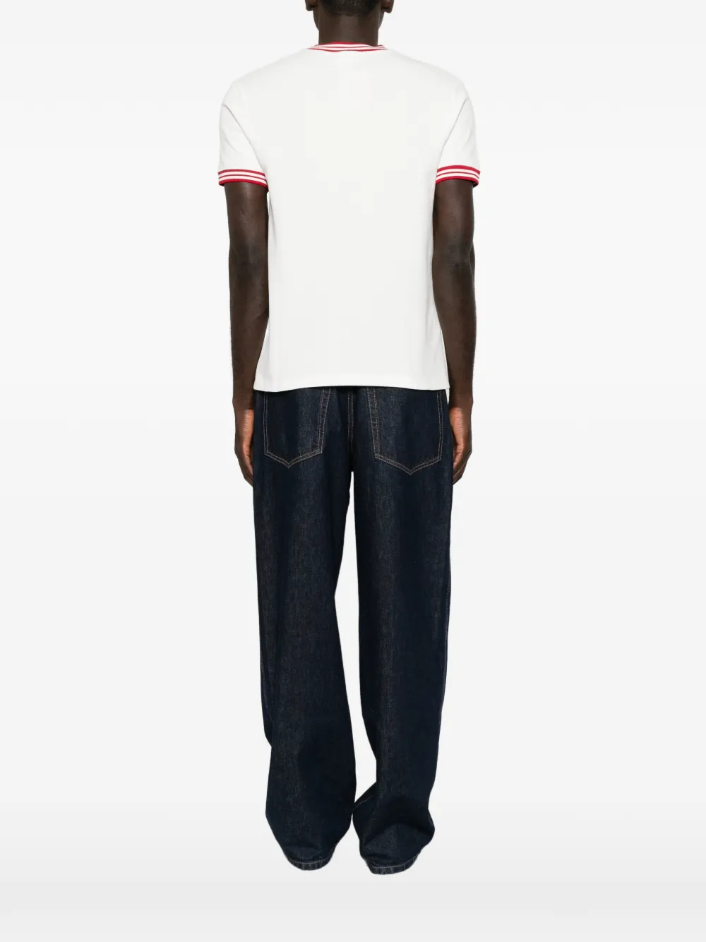 Drôle De Monsieur T-shirt met geborduurd logo en gestreepte afwerking Wit