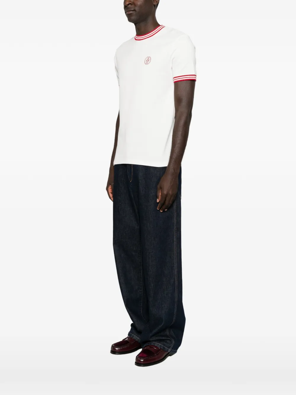 Drôle De Monsieur T-shirt met geborduurd logo en gestreepte afwerking Wit