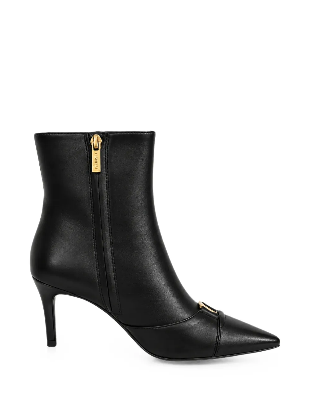 TWINSET leather ankle boots with logo Zwart