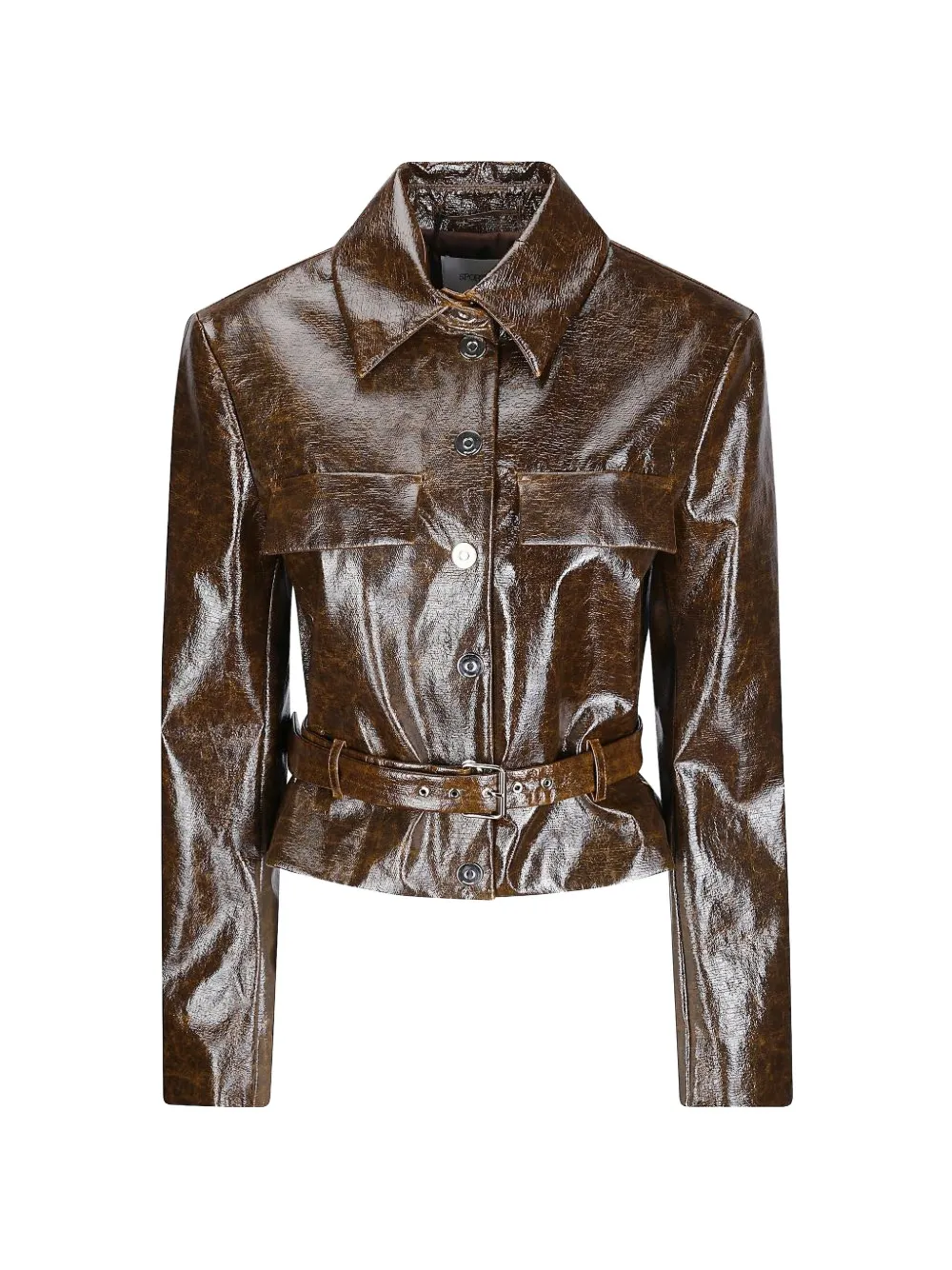 Sportmax belted cracked-effect jacket - Marrone