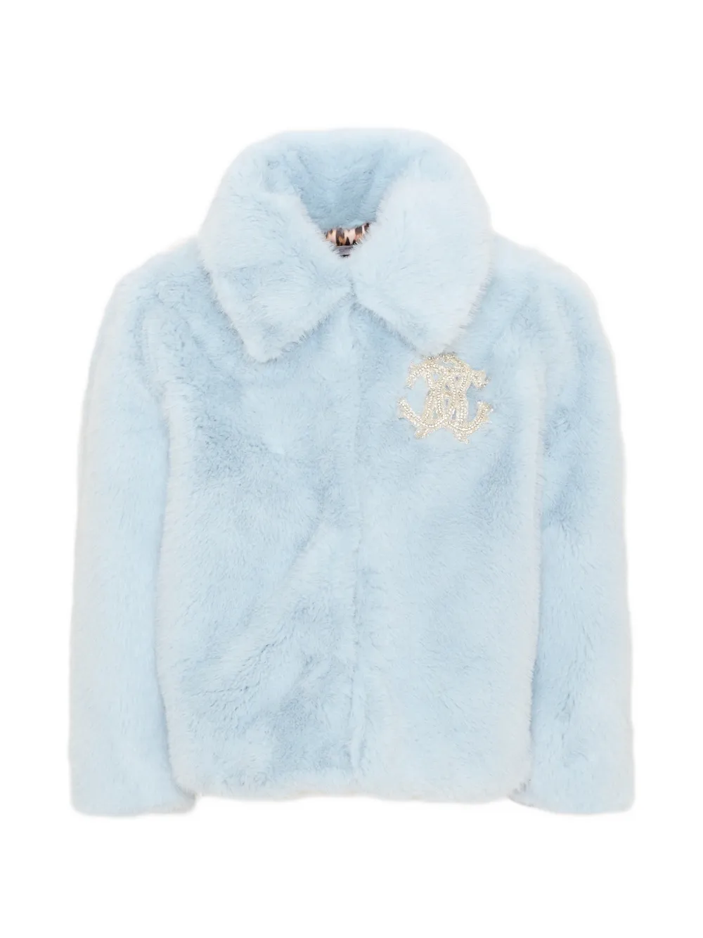 Roberto Cavalli Junior crystal-embellished faux-fur coat - Blu