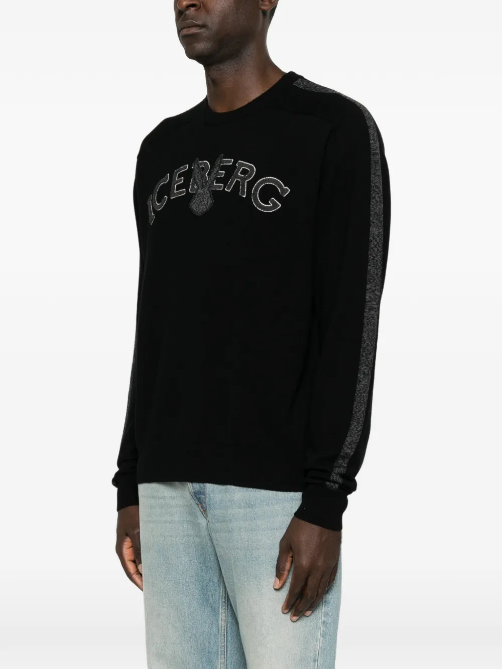 Iceberg Trui met geborduurd logo en zijstreep Zwart