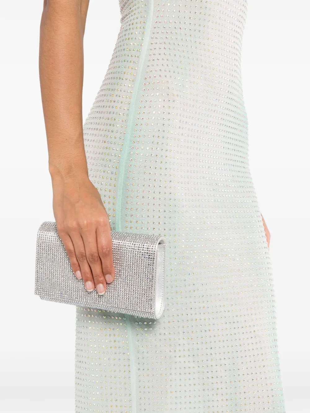 René Caovilla Clutch verfraaid met kristallen en kettinghengsel Zilver