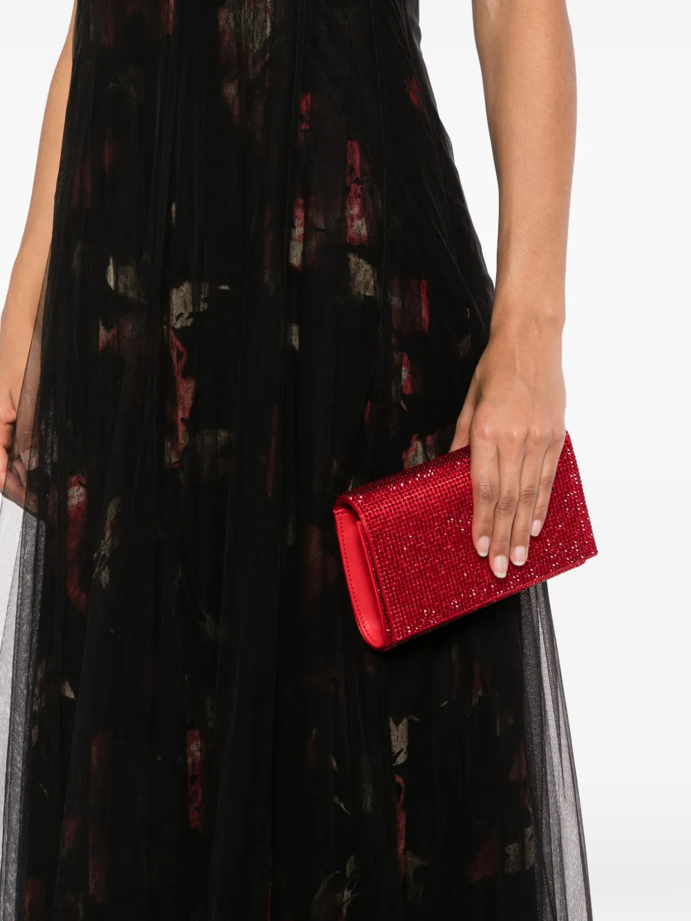 René Caovilla Clutch verfraaid met kristallen en kettinghengsel Rood