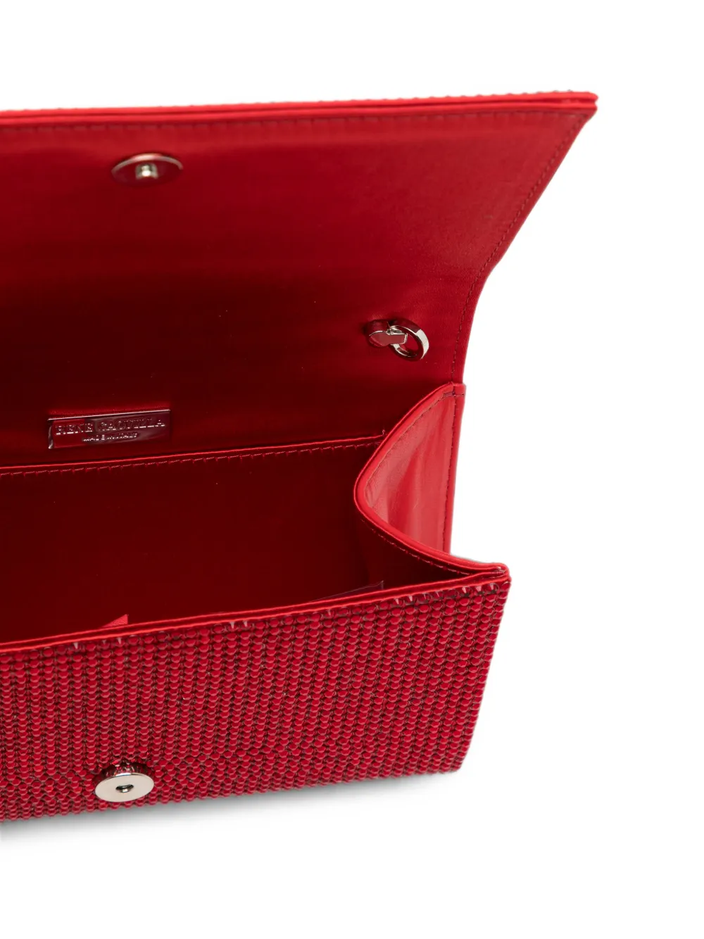 René Caovilla Clutch verfraaid met kristallen en kettinghengsel Rood