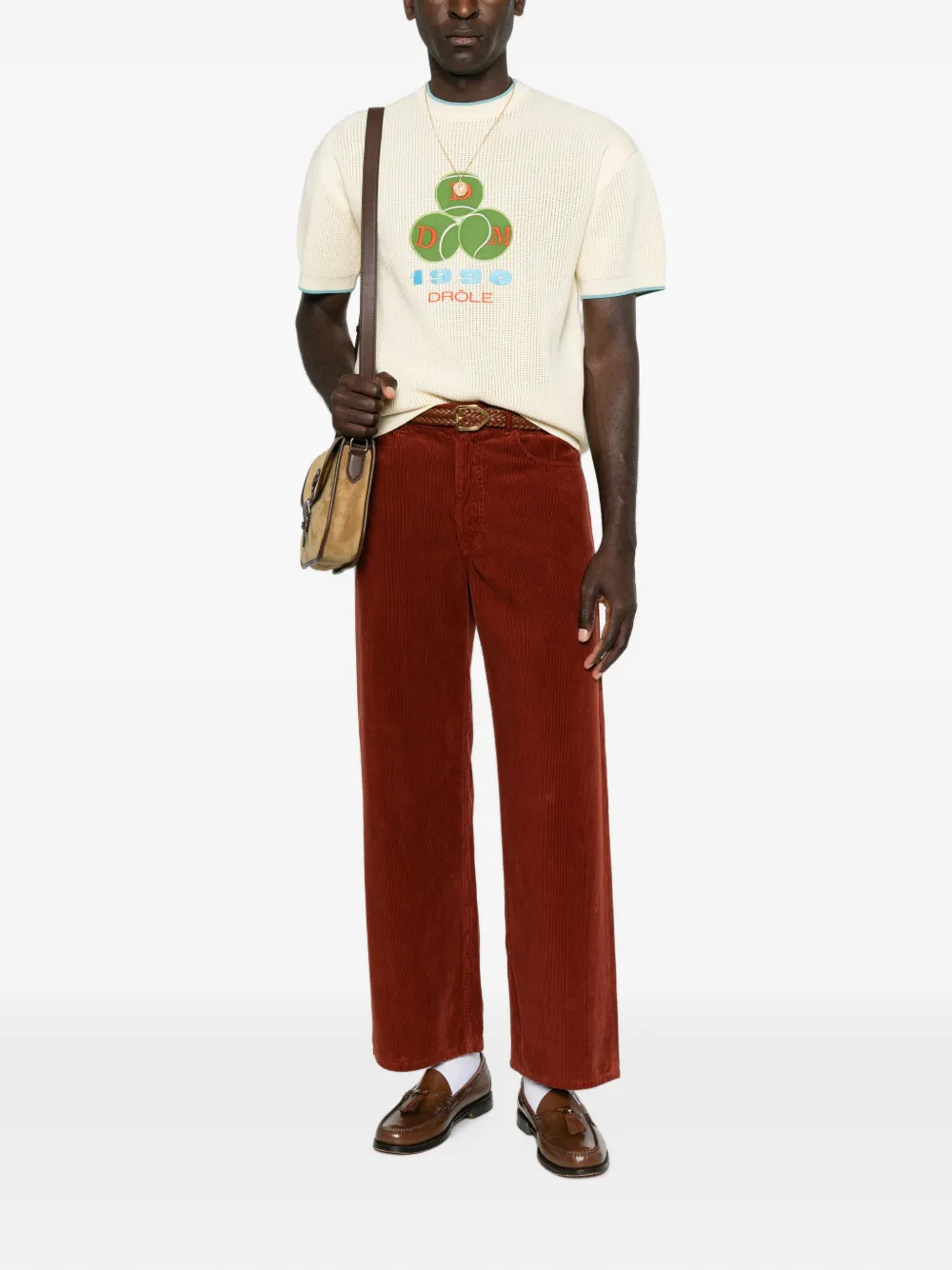Drôle De Monsieur Opengebreid T-shirt met logopatch Beige