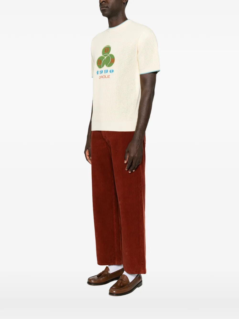 Drôle De Monsieur Opengebreid T-shirt met logopatch Beige