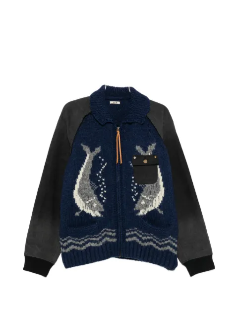 KHOKI intarsia-knit panelled cardigan