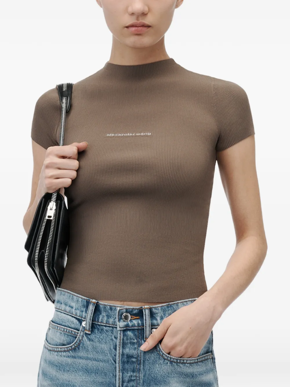 Alexander Wang Ribgebreide top met logo-jacquard Bruin