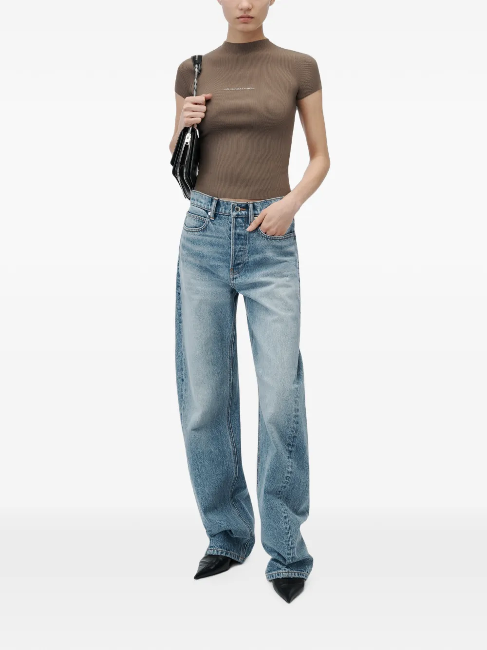 Alexander Wang Ribgebreide top met logo-jacquard Bruin
