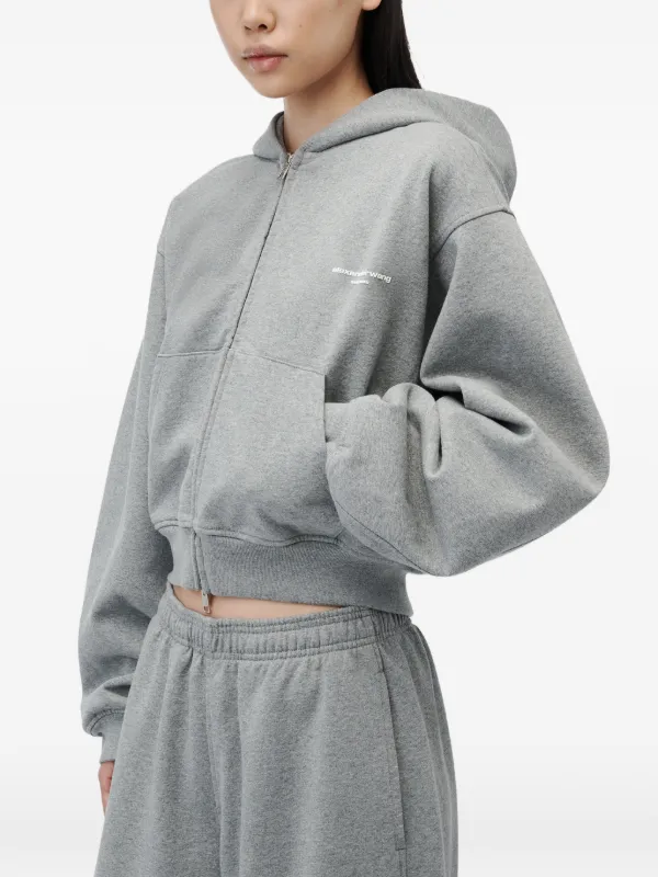ALEXANDER WANG ロゴ クロップド パーカー グレー Sサイズ Alexander Wang Cropped zip-up Hoodie | Grey | FARFETCH JO
