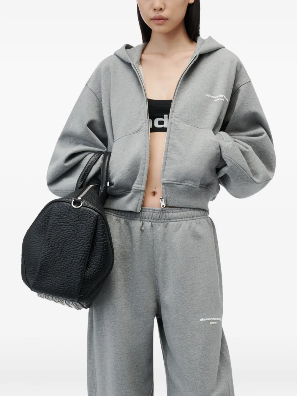 Alexander Wang Hoodie met logoprint en rits Grijs
