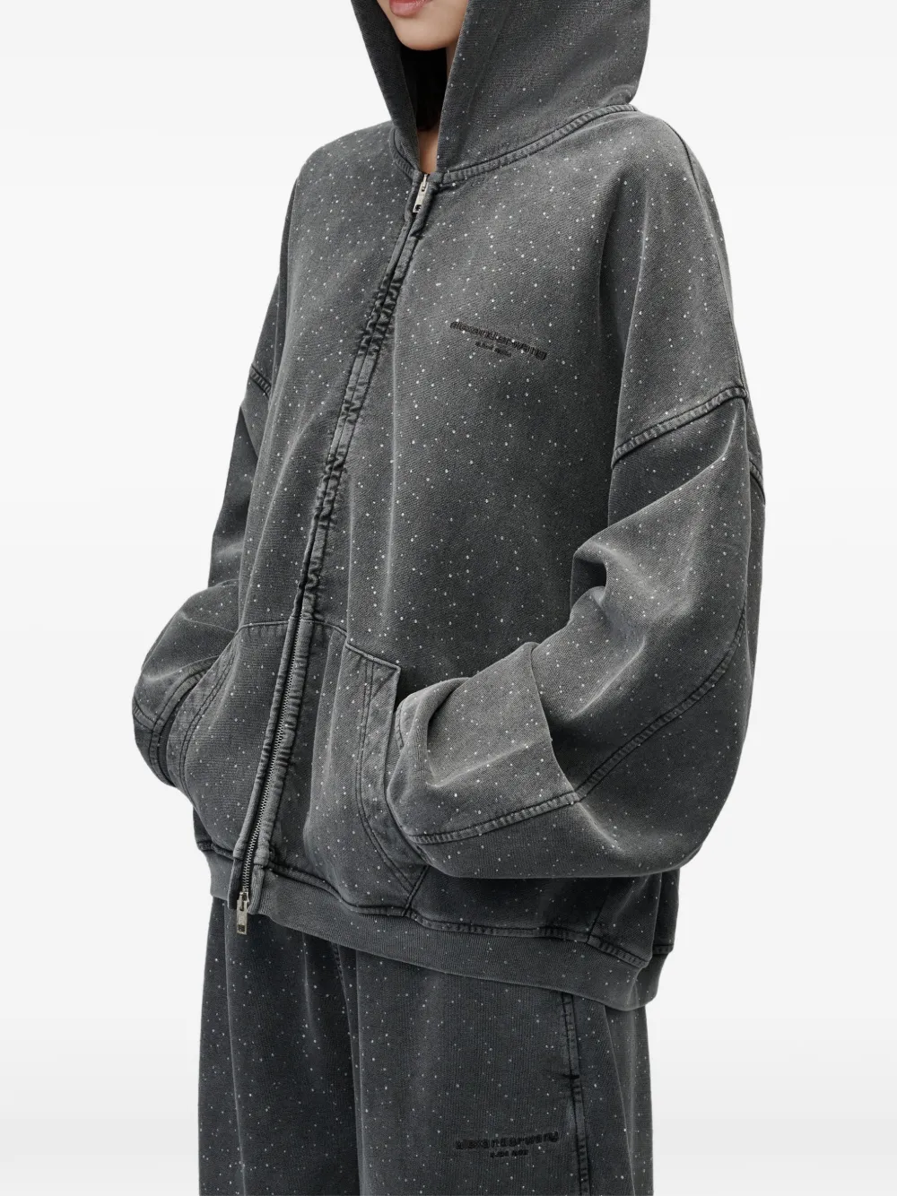 Alexander Wang Oversized hoodie met rits en kristallen Grijs