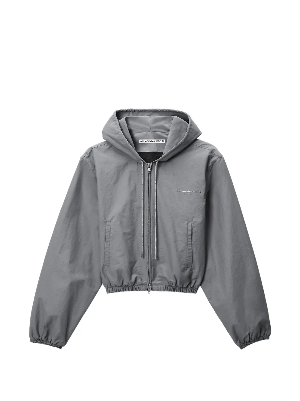 Alexander Wang crystal hotfix drawcord shrunken hoodie jacket - Grau