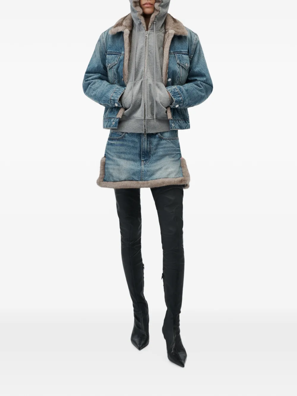 Alexander Wang Denim jack met voering van imitatielamswol Blauw