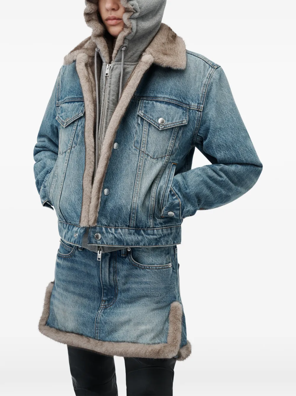 Alexander Wang Denim jack met voering van imitatielamswol Blauw
