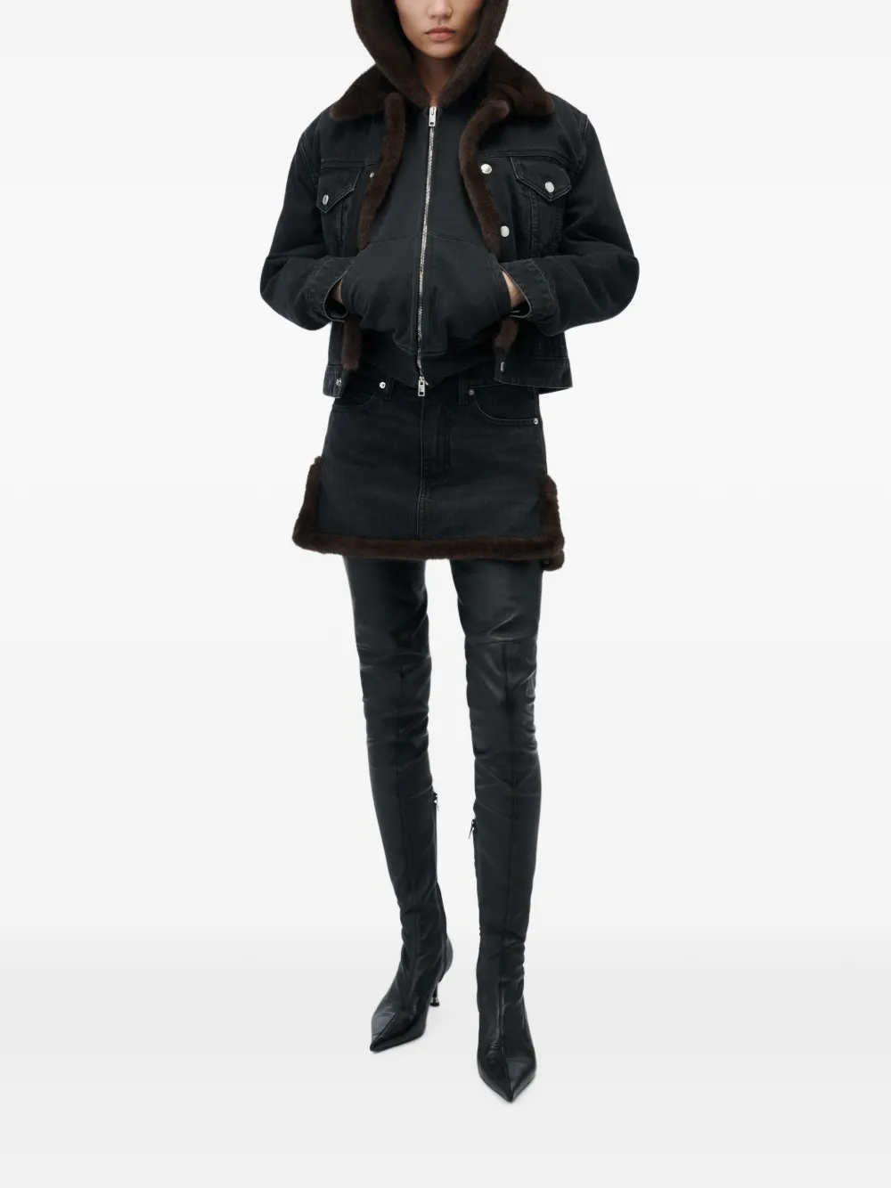 Alexander Wang Denim mini-rok met afwerking van imitatieleer Zwart