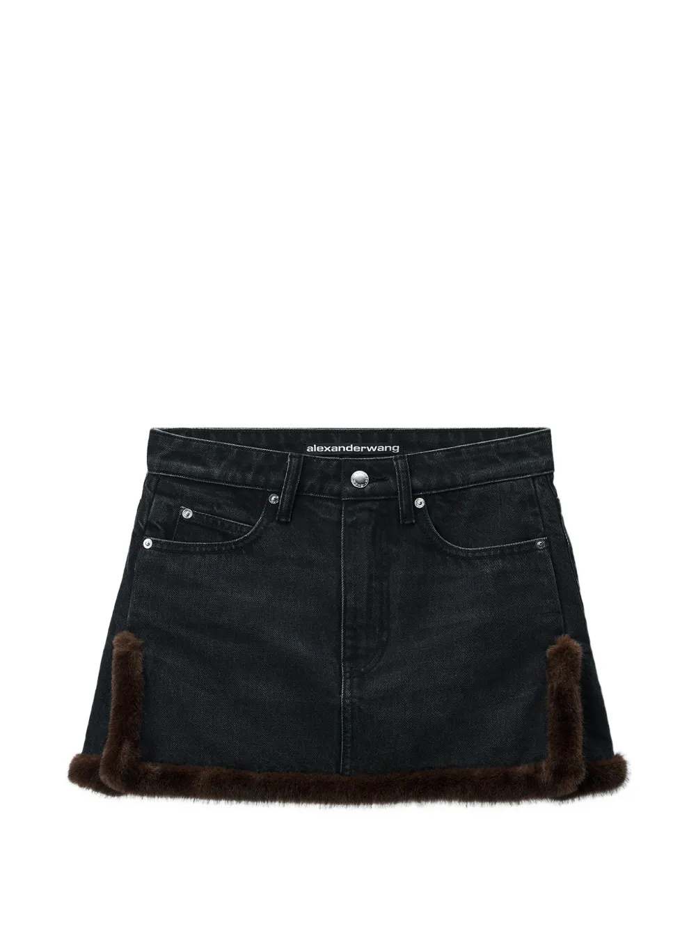 Alexander Wang denim mini skirt w/ faux-mink trim