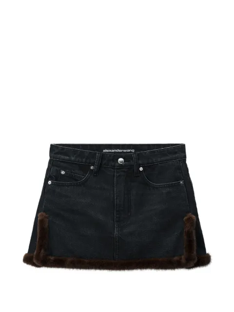 Alexander Wang minijupe en jean à bords en vison artificiel