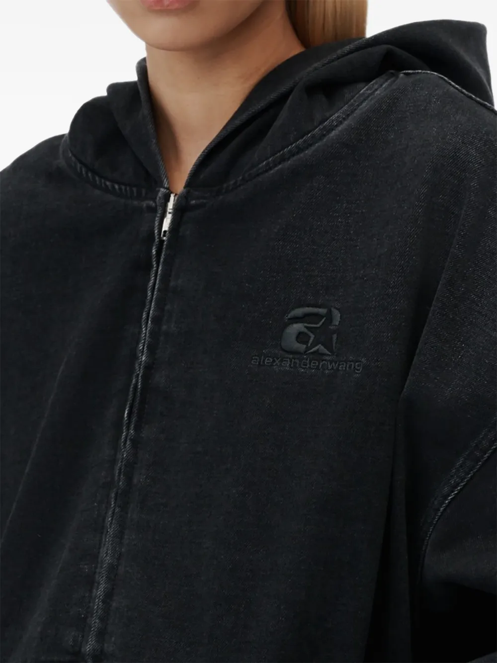 Alexander Wang Brushed Denim Oversized Hoodie in Black, view 2