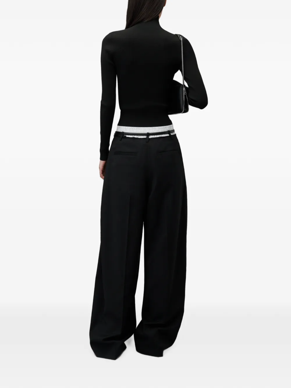 Alexander Wang LS top met col en logo-jacquard Zwart