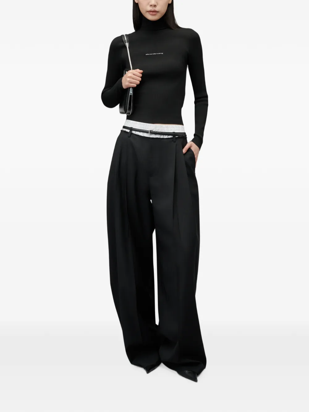 Alexander Wang LS top met col en logo-jacquard Zwart