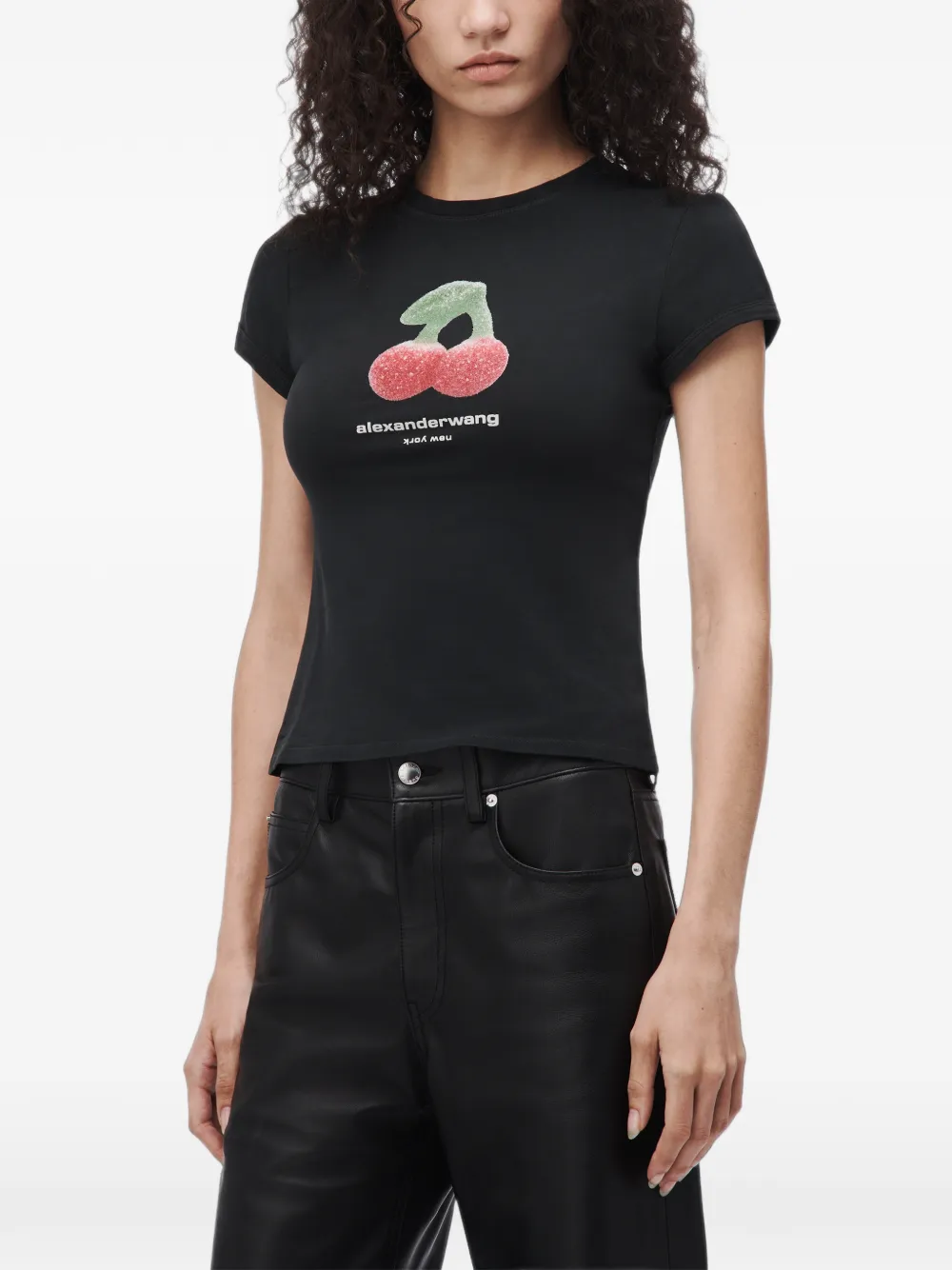 Alexander Wang T-shirt met contrasterende afwerking en grafische kersen-print Zwart