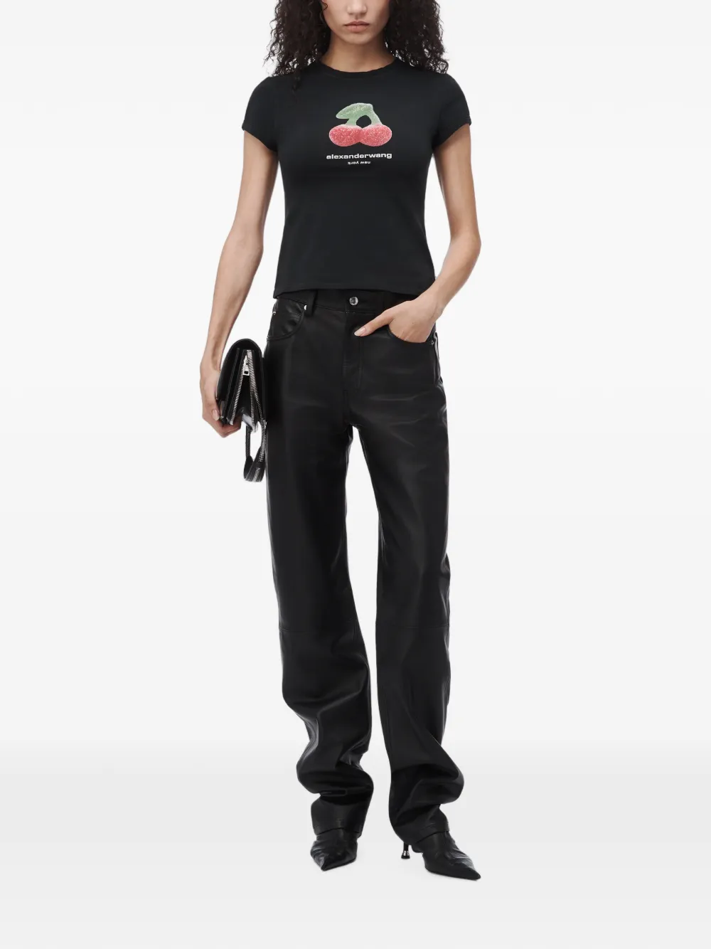 Alexander Wang T-shirt met contrasterende afwerking en grafische kersen-print Zwart