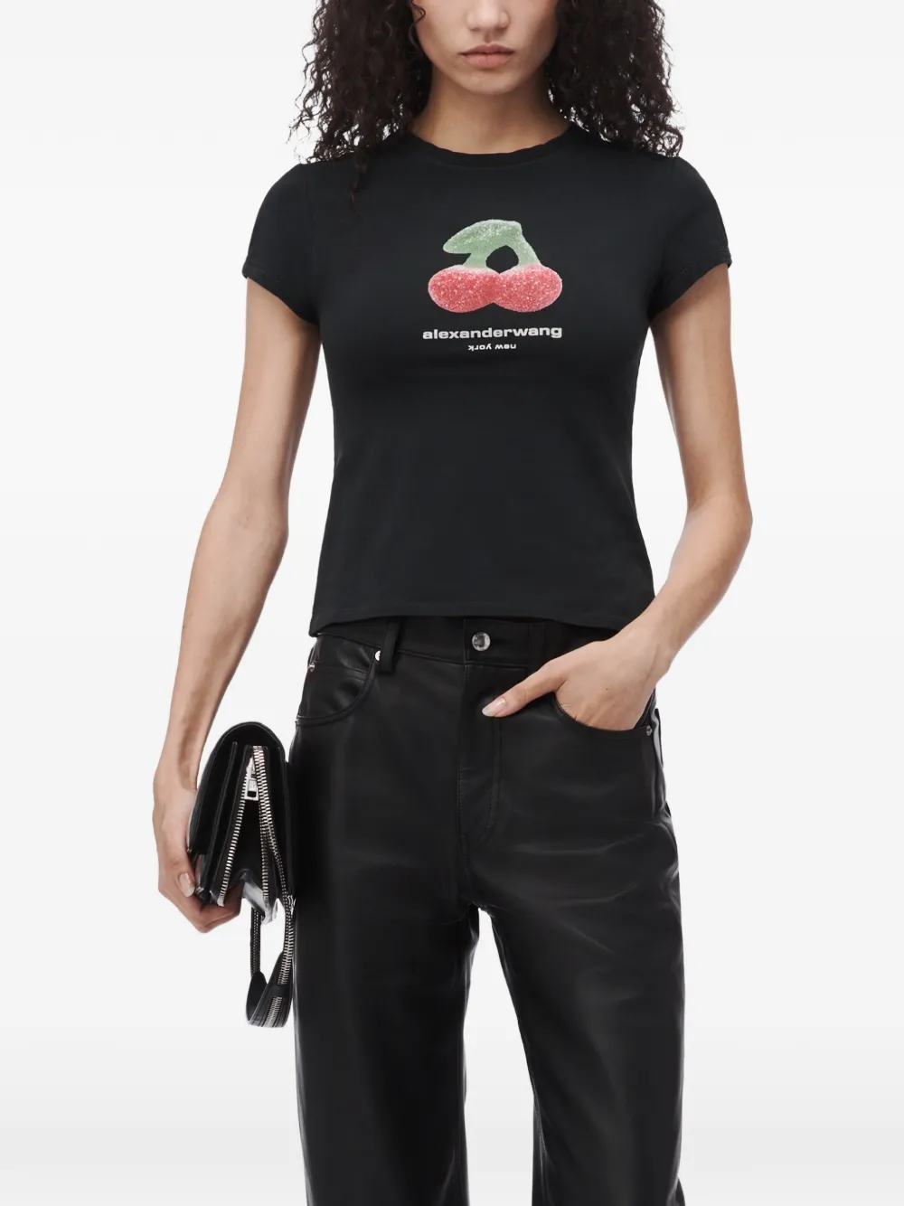 Alexander Wang T-shirt met contrasterende afwerking en grafische kersen-print Zwart