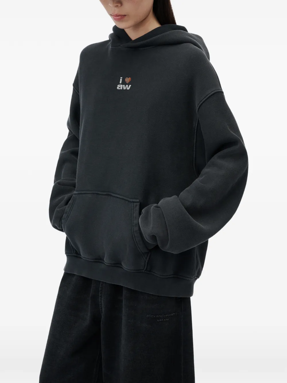 Alexander Wang Crystal Hotfix I Heart Hoodie in Black, view 4