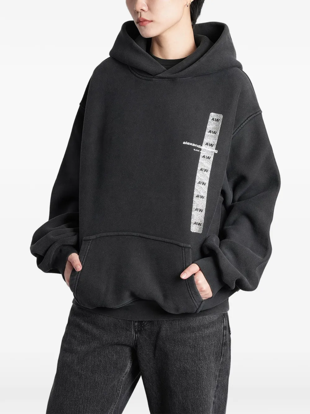 Alexander Wang Graphic Hoodie in Black, view 3