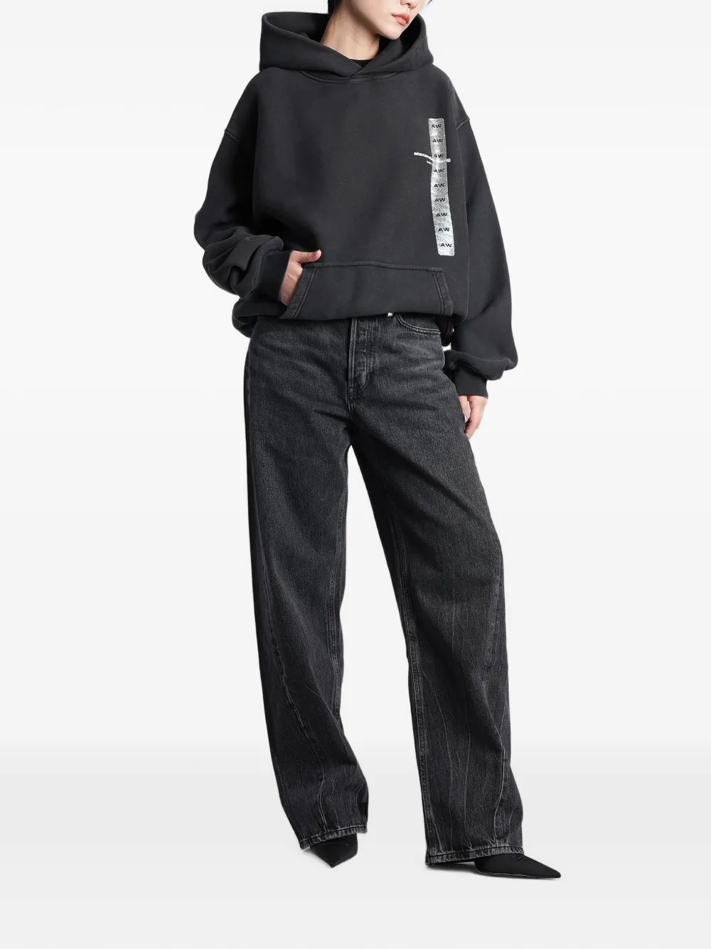 Alexander Wang Graphic Hoodie in Black, view 2