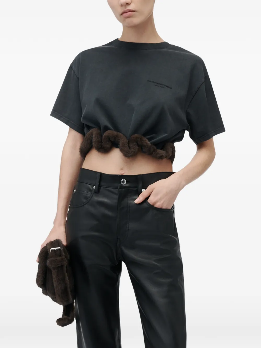 Alexander Wang T-shirt met korte mouwen en afwerking van imitatiebont Zwart