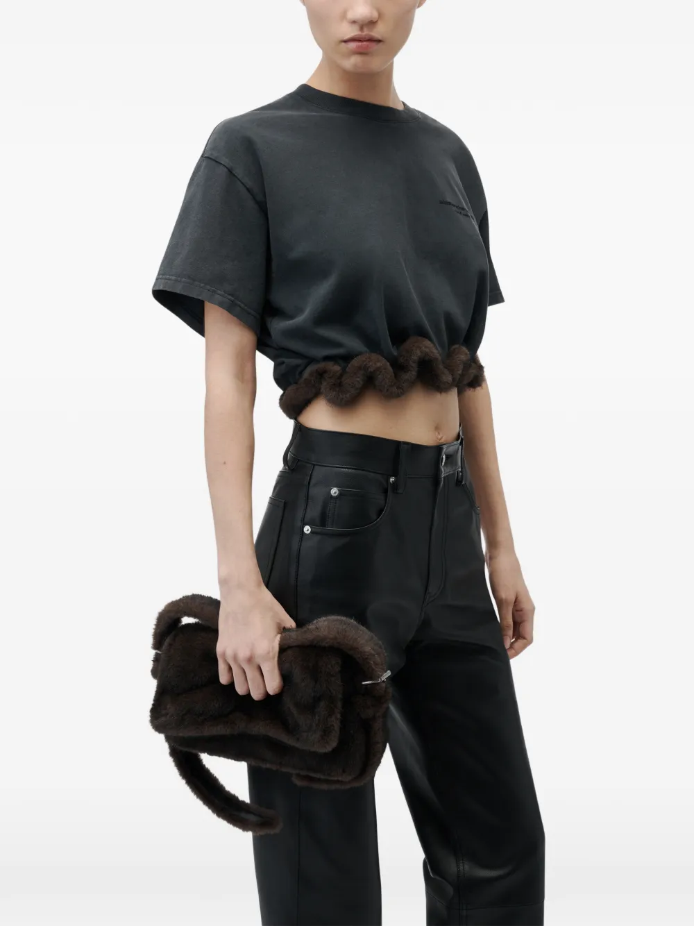 Alexander Wang T-shirt met korte mouwen en afwerking van imitatiebont Zwart