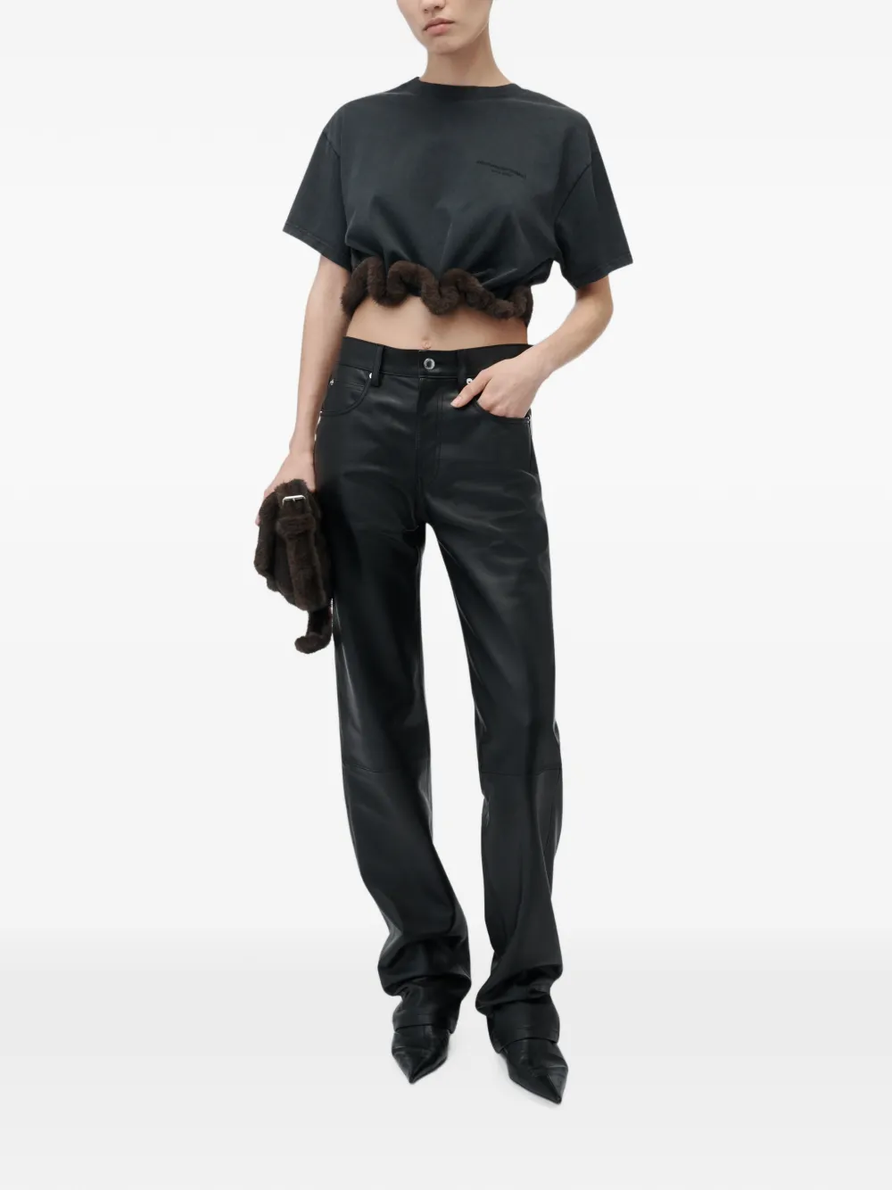 Alexander Wang T-shirt met korte mouwen en afwerking van imitatiebont Zwart