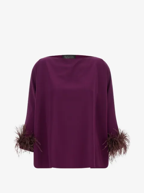 Gianluca Capannolo feather-trim boat-neck blouse