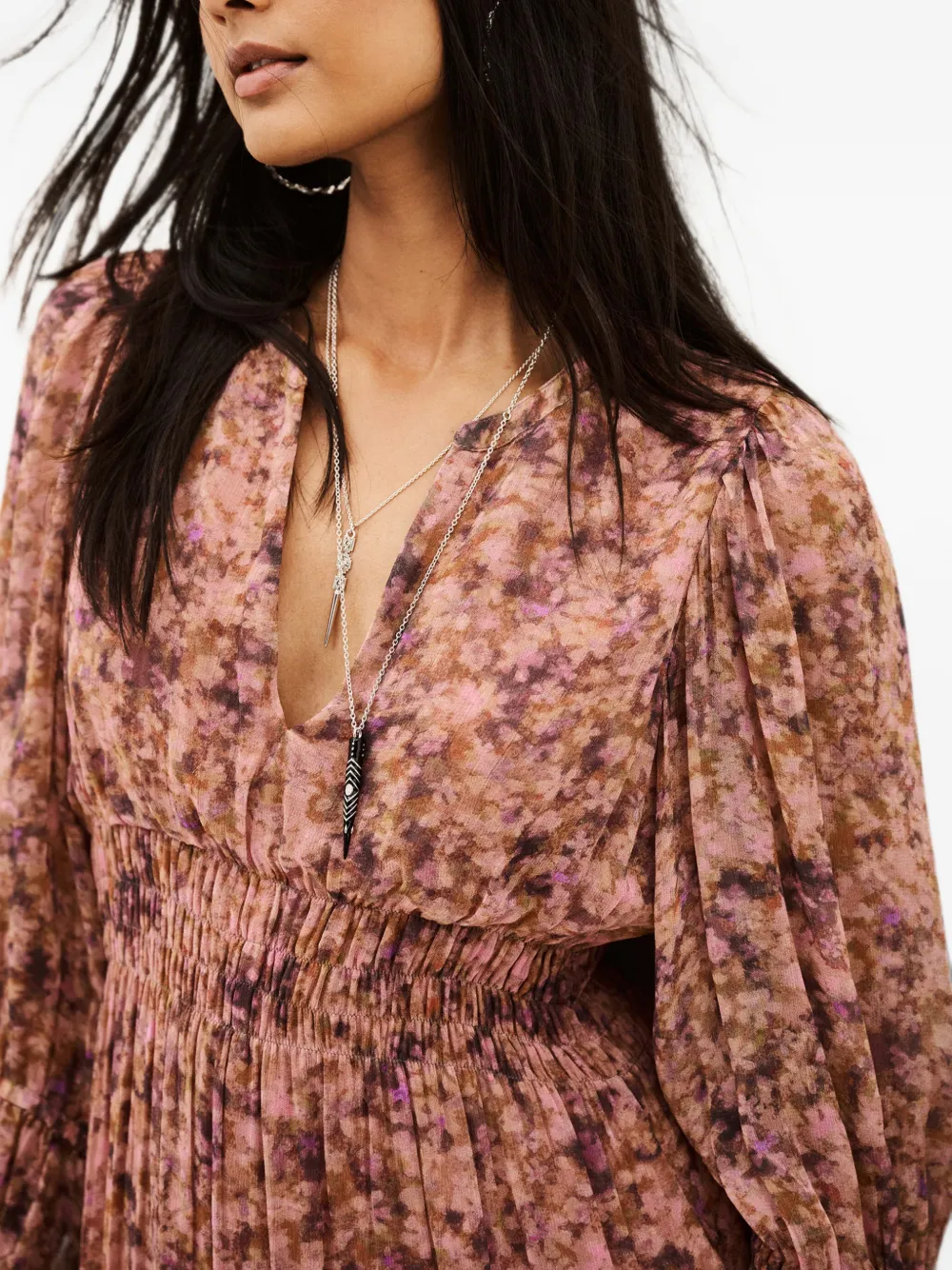 Ba&Sh Aema gelaagde flared midi-jurk met bloemenprint Roze
