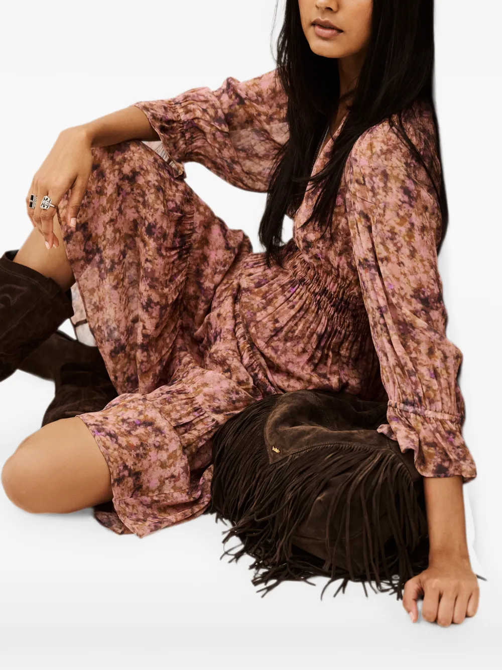 Ba&Sh Aema gelaagde flared midi-jurk met bloemenprint Roze