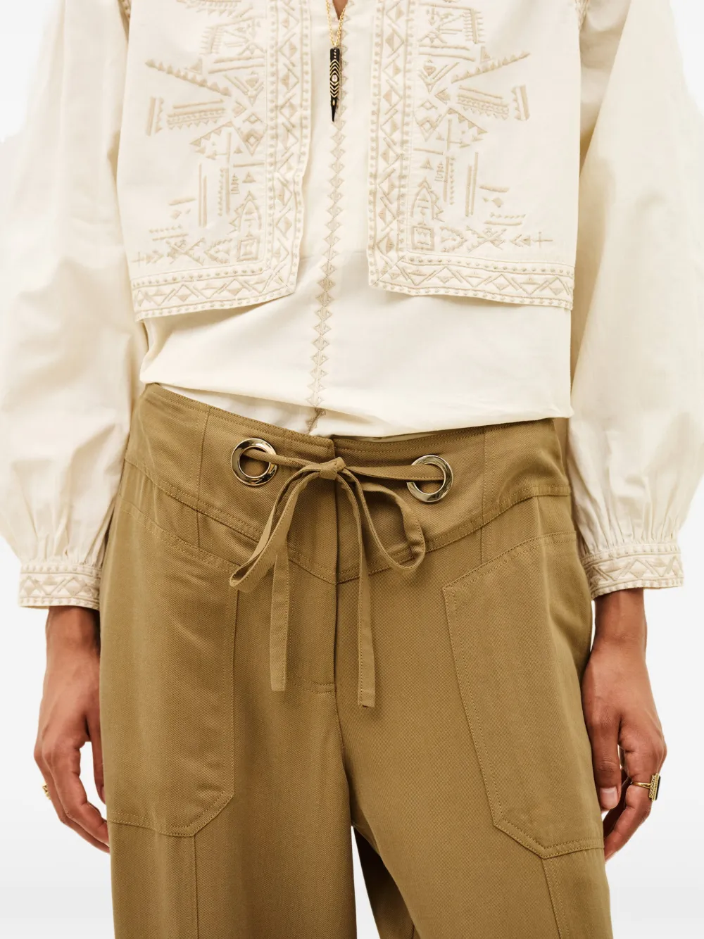 Ba&Sh Pavana broek met trekkoordtaille en ringlets Geel
