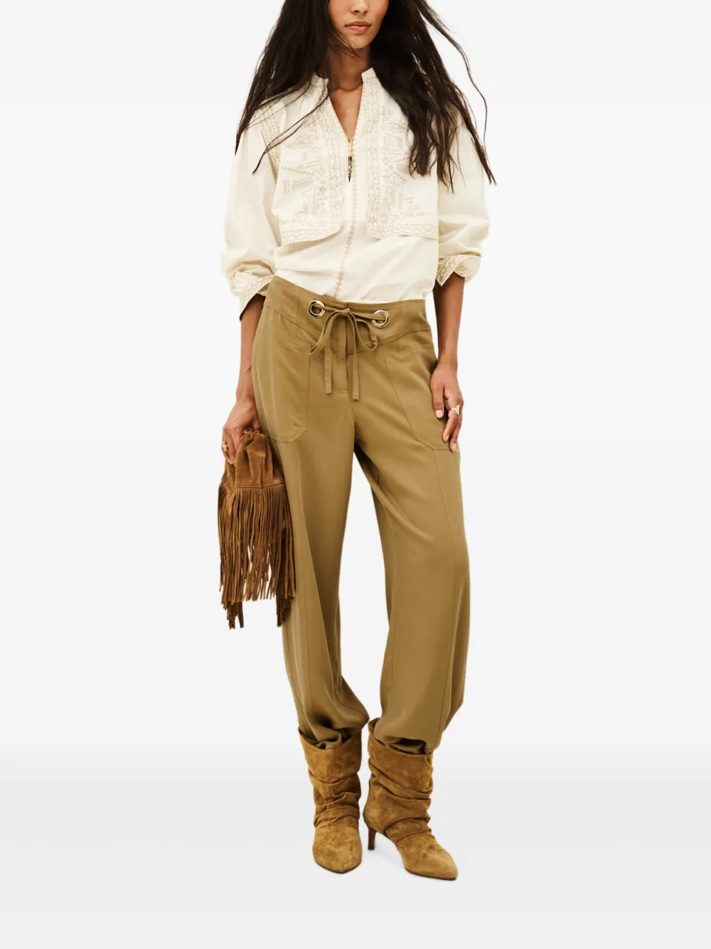 Ba&Sh Pavana broek met trekkoordtaille en ringlets Geel